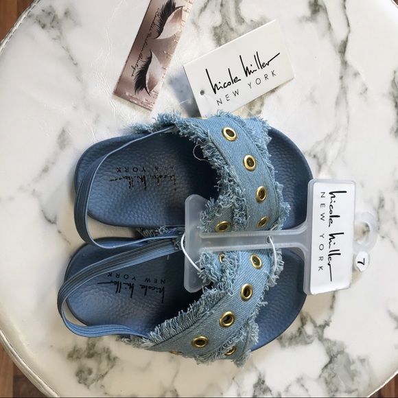 ‼️ Nicole Miller Baby Girl Denim Slip On Sandals - Picture 4 of 8